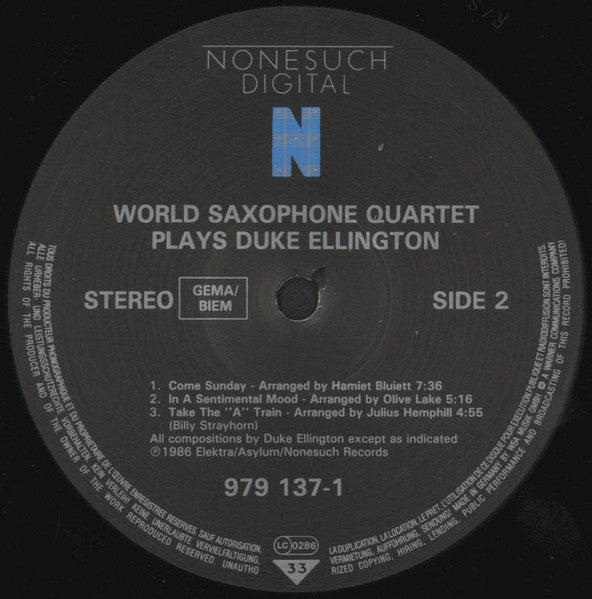 World Saxophone Quartet : Plays Duke Ellington (LP, Album)