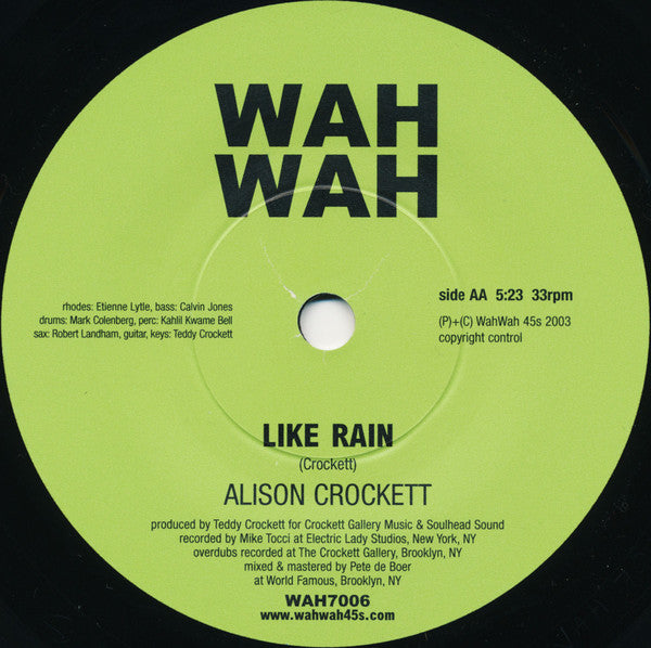 Alison Crockett : Nappy / Like Rain (7")