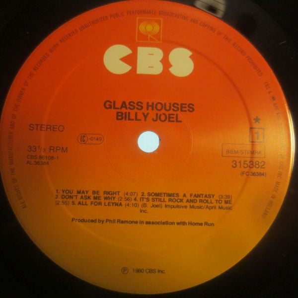 Billy Joel : Glass Houses (LP, Album, Club)
