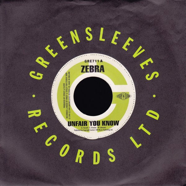Zebra (3) / Burro Banton : Unfair You Know / Boom Wha Dis (7")