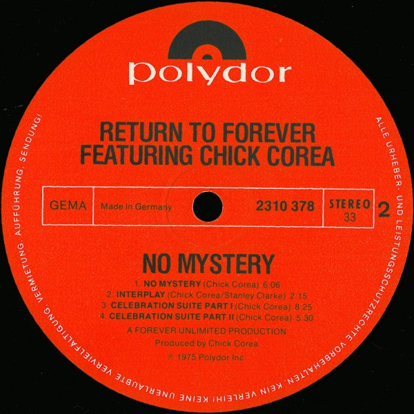 Return To Forever Featuring Chick Corea : No Mystery (LP, Album)