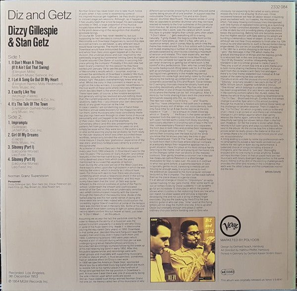 Stan Getz & Dizzy Gillespie : Diz And Getz (LP, Album, RE)