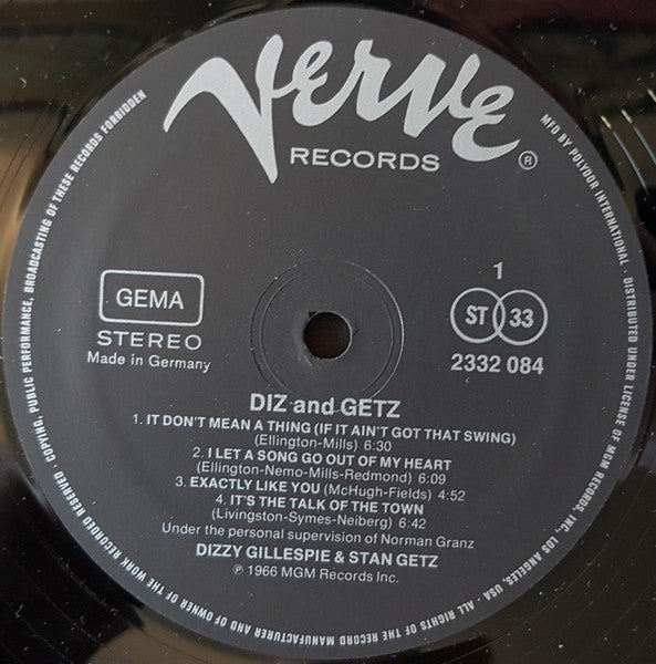 Stan Getz & Dizzy Gillespie : Diz And Getz (LP, Album, RE)