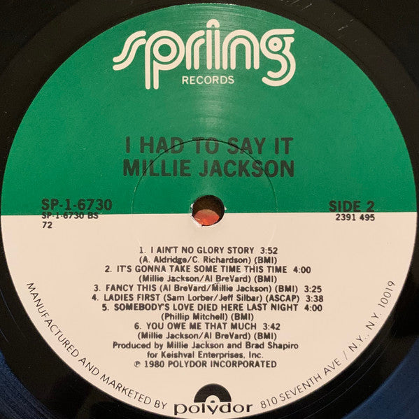 Millie Jackson : I Had To Say It (LP, Album, 72)