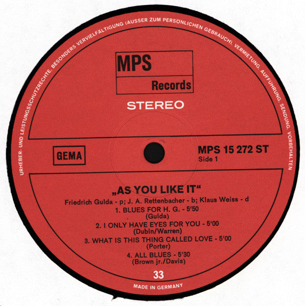 Friedrich Gulda : As You Like It (LP, Album)