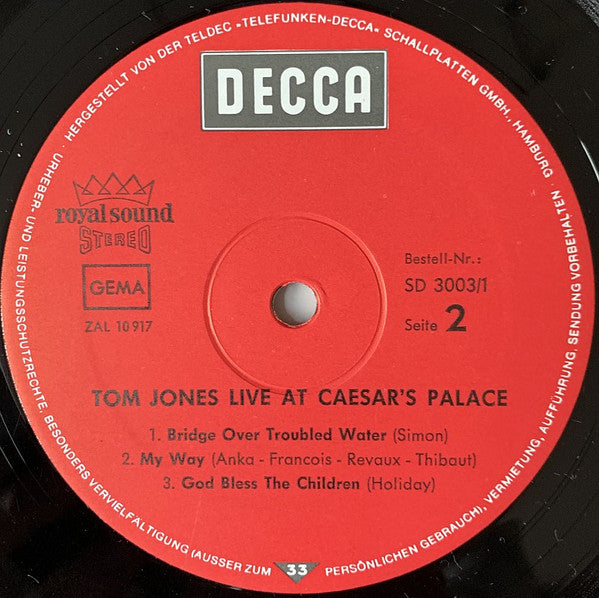Tom Jones : Live At Caesar's Palace (2xLP, Album, Gat)