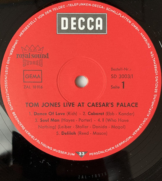 Tom Jones : Live At Caesar's Palace (2xLP, Album, Gat)
