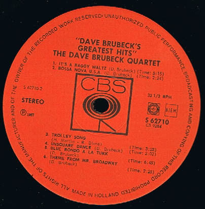 Dave Brubeck : Dave Brubeck's Greatest Hits (LP, Comp)