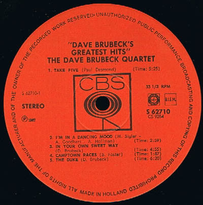 Dave Brubeck : Dave Brubeck's Greatest Hits (LP, Comp)