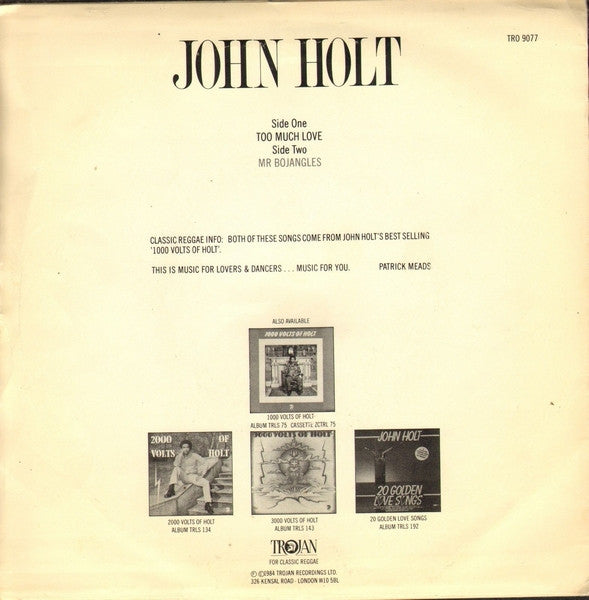 John Holt : Too Much Love (7", Single)