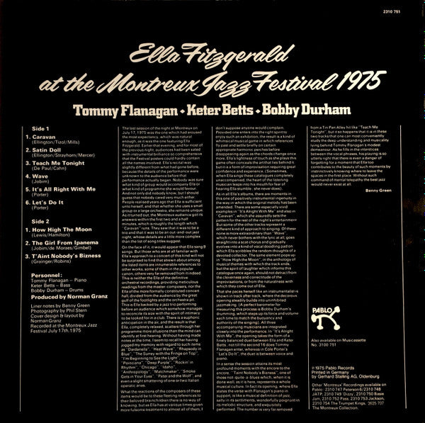 Ella Fitzgerald : Ella Fitzgerald At The Montreux Jazz Festival 1975 (LP, Album)