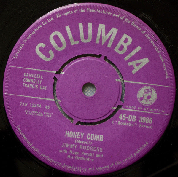 Jimmie Rodgers (2) with The Hugo Peretti Orchestra : Honey Comb (7", Single)