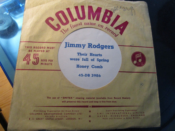 Jimmie Rodgers (2) with The Hugo Peretti Orchestra : Honey Comb (7", Single)
