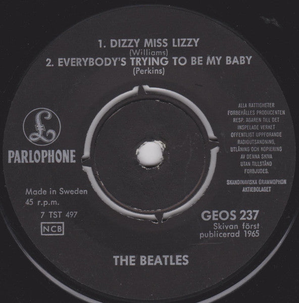 The Beatles : Dizzy Miss Lizzy (7", EP, Fir)