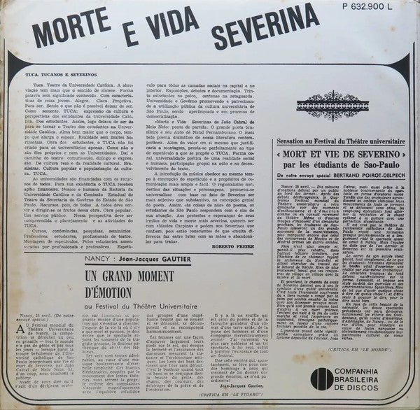Elenco Do Tuca : Morte E Vida Severina (LP, Mono)