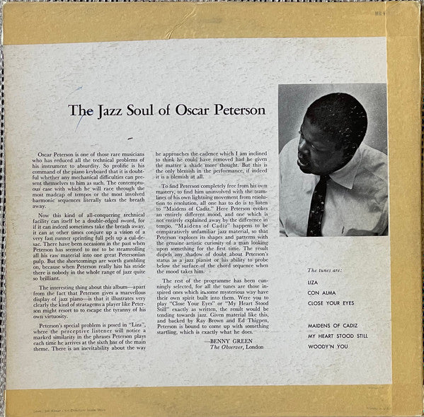 Oscar Peterson : The Jazz Soul Of Oscar Peterson (LP, Album, Mono)