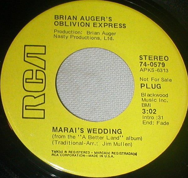 Brian Auger's Oblivion Express : Marai's Wedding (7", Single, Promo)