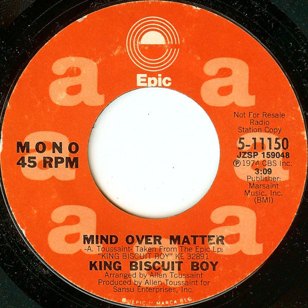King Biscuit Boy : Mind Over Matter (7", Single, Mono, Promo, Styrene)