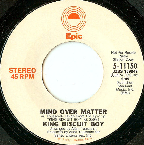King Biscuit Boy : Mind Over Matter (7", Single, Mono, Promo, Styrene)
