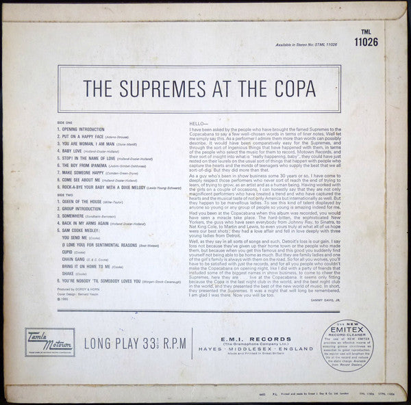The Supremes : At The Copa (LP, Album, Mono)