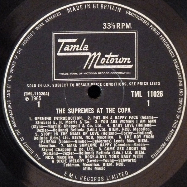 The Supremes : At The Copa (LP, Album, Mono)