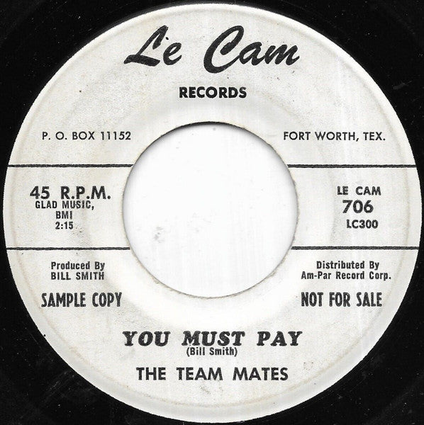 The Team Mates : You Must Pay / If Only I Had Known (7", Promo)
