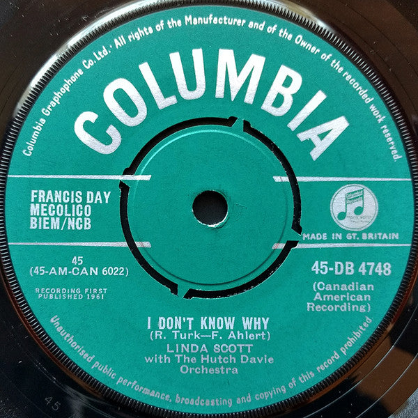 Linda Scott, Hutch Davie Orchestra : I Don't Know Why (7")