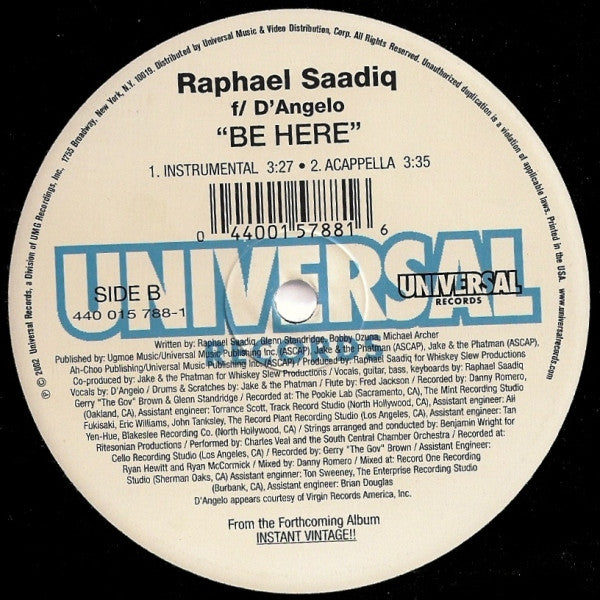 Raphael Saadiq F/ D'Angelo : Be Here (12")