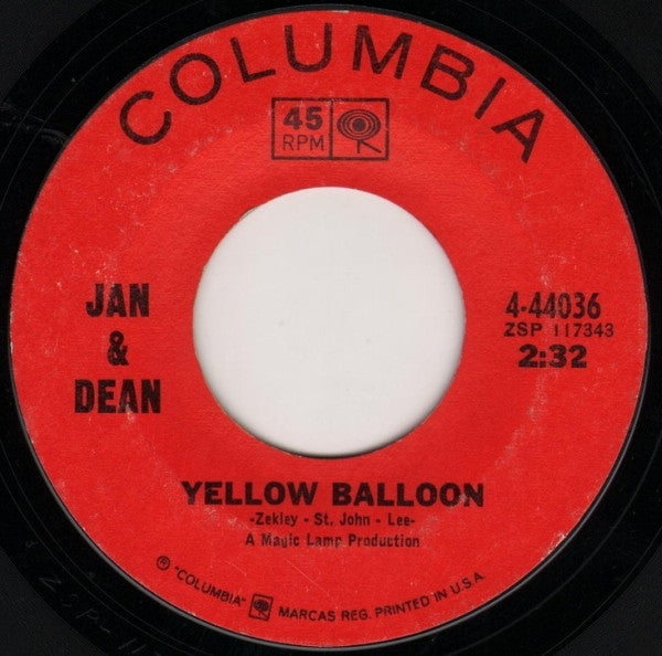 Jan & Dean : Yellow Balloon / Taste Of Rain (7", Single, Styrene)
