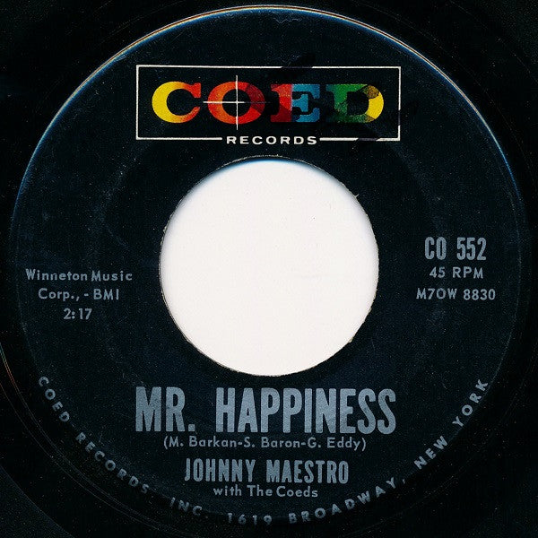 Johnny Maestro With The Coeds (3) : Mr. Happiness (7", Single)