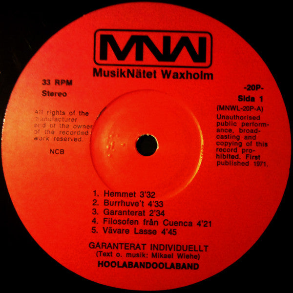 Hoola Bandoola Band : Garanterat Individuell (LP, Album, Red)