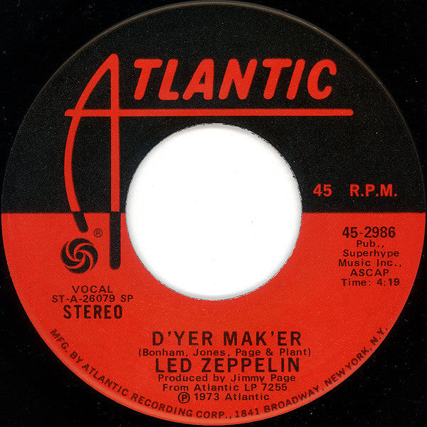 Led Zeppelin : D'yer Mak'er / The Crunge (7", Single, SP )