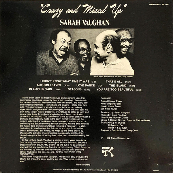 Sarah Vaughan : Crazy And Mixed Up (LP)