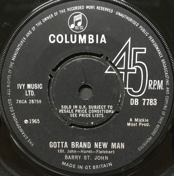 Barry St. John : Come Away Melinda (7", Single)