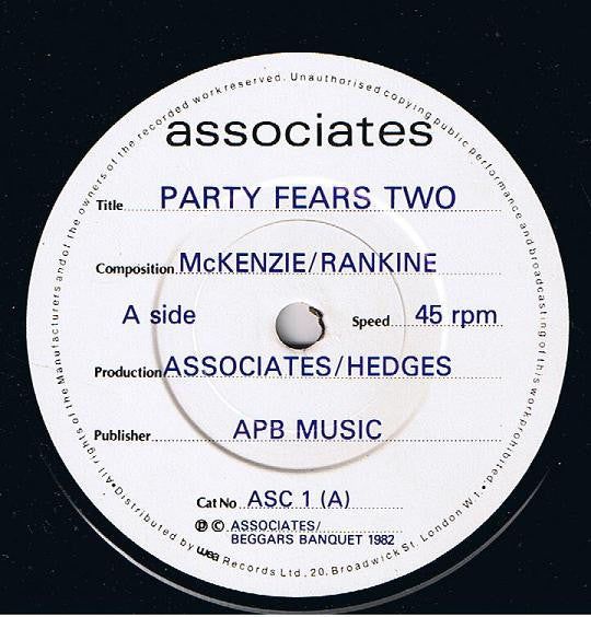 The Associates : Party Fears Two (7", Single)