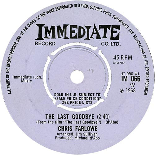 Chris Farlowe, Chris Farlowe & The Thunderbirds : The Last Goodbye (7", Single, Mono)