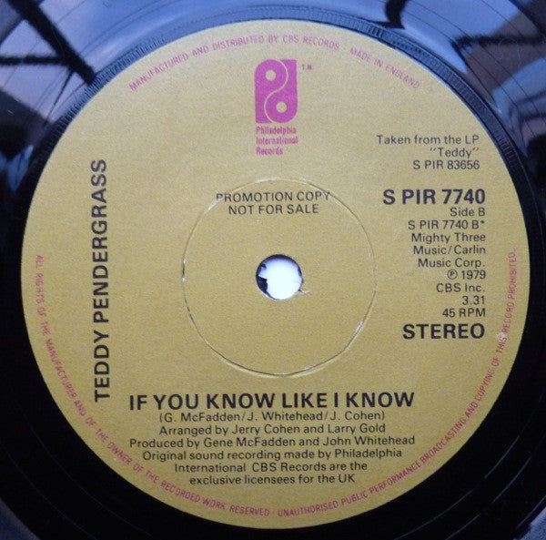 Teddy Pendergrass : Turn Off The Lights (7", Promo)