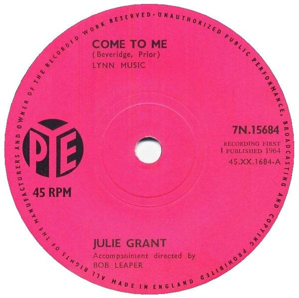 Julie Grant : Come To Me (7", Single, Sol)