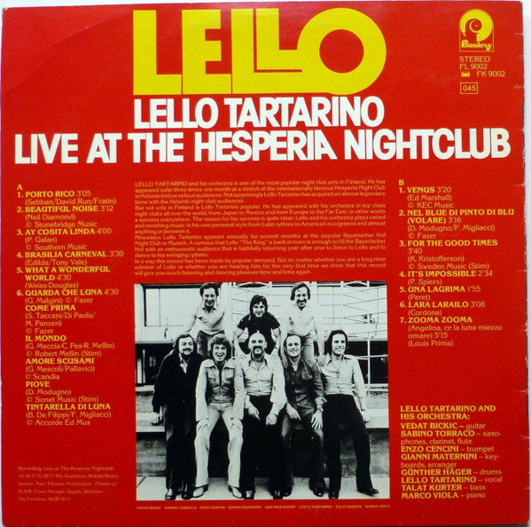 Lello Tartarino : Live At The Hesperia Nightclub (LP, Album)