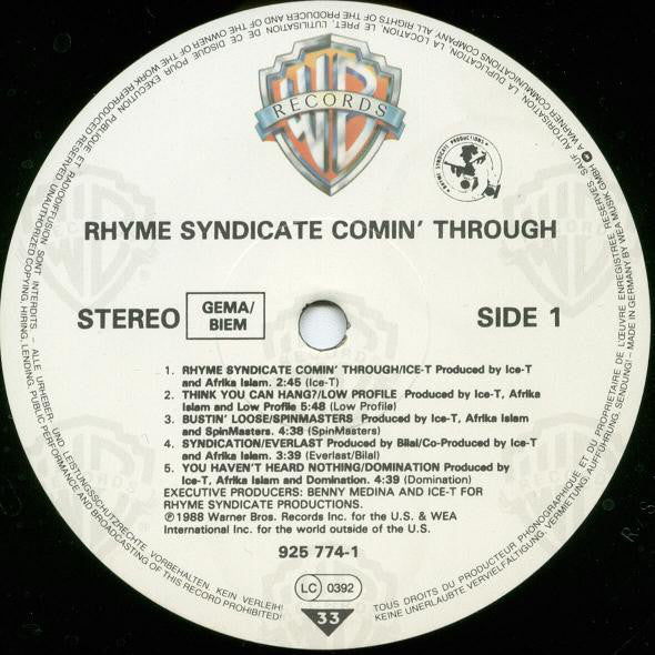 Various : Rhyme Syndicate Comin' Through (LP, Comp)