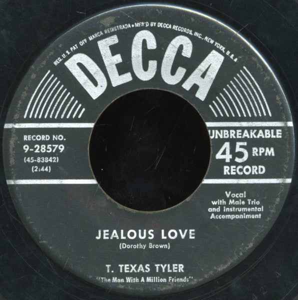 T. Texas Tyler : Jealous Love / Bumming Around (7", Mono, Ric)