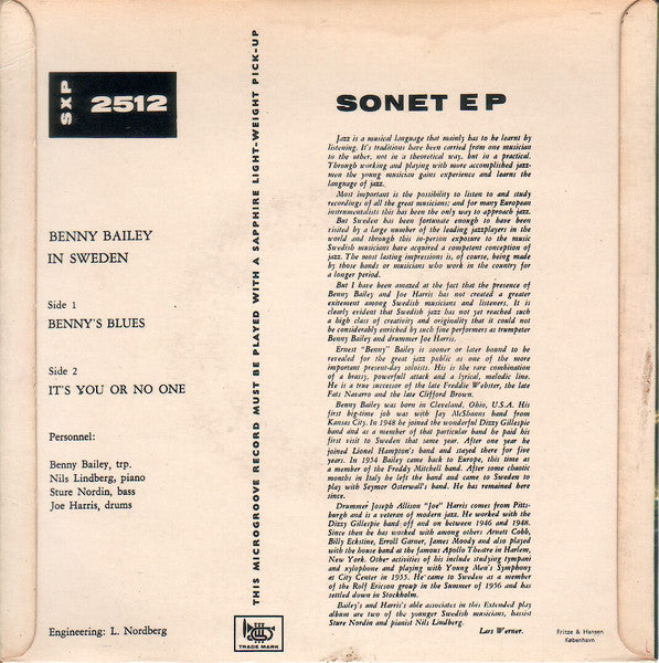 Benny Bailey Quartet : Benny Bailey In Sweden (7", EP, Mono)