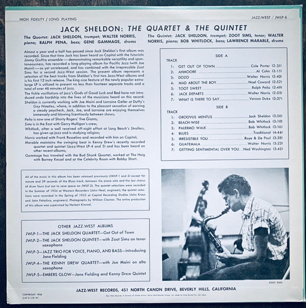 Jack Sheldon : The Quartet & The Quintet (LP, Comp, Ltd, RE)
