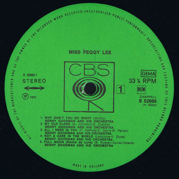 Peggy Lee : Miss Peggy Lee (LP, Comp)