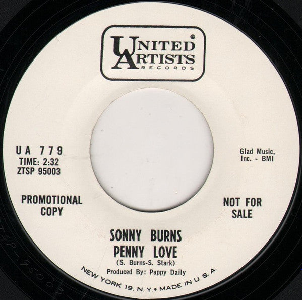 Sonny Burns : Penny Love / Little Car Draggin' The Shoes (7", Promo, Styrene)
