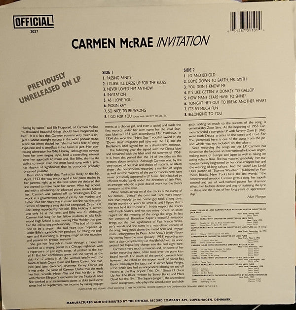 Carmen McRae : Invitation (LP, Comp)