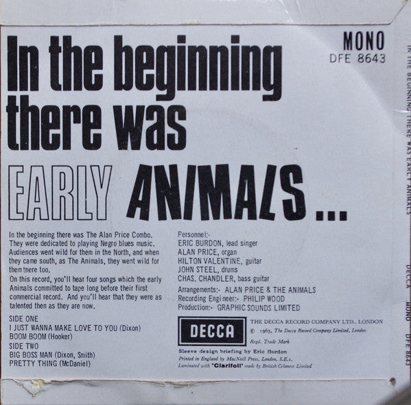 The Animals : In The Beginning There Was Early Animals... (7", EP, Mono)