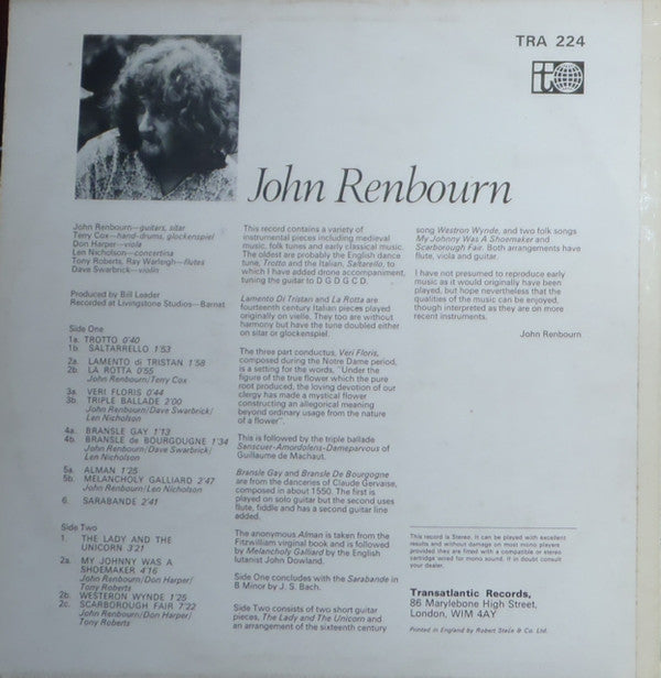 John Renbourn : The Lady And The Unicorn (LP, Album)