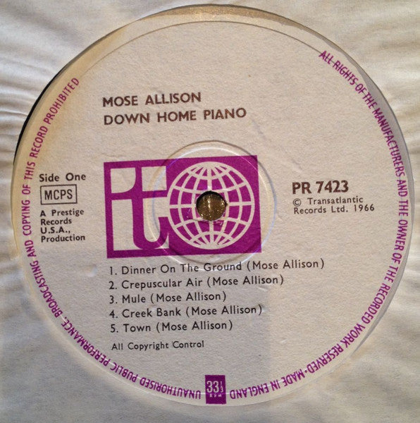 Mose Allison : Down Home Piano (LP, Comp)