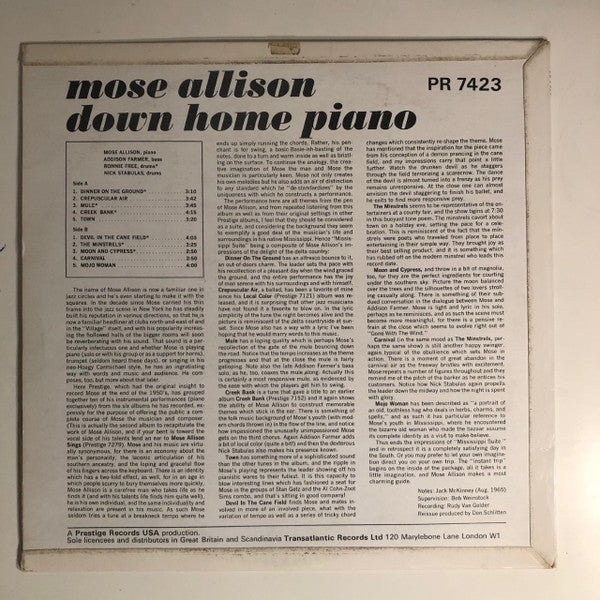 Mose Allison : Down Home Piano (LP, Comp)